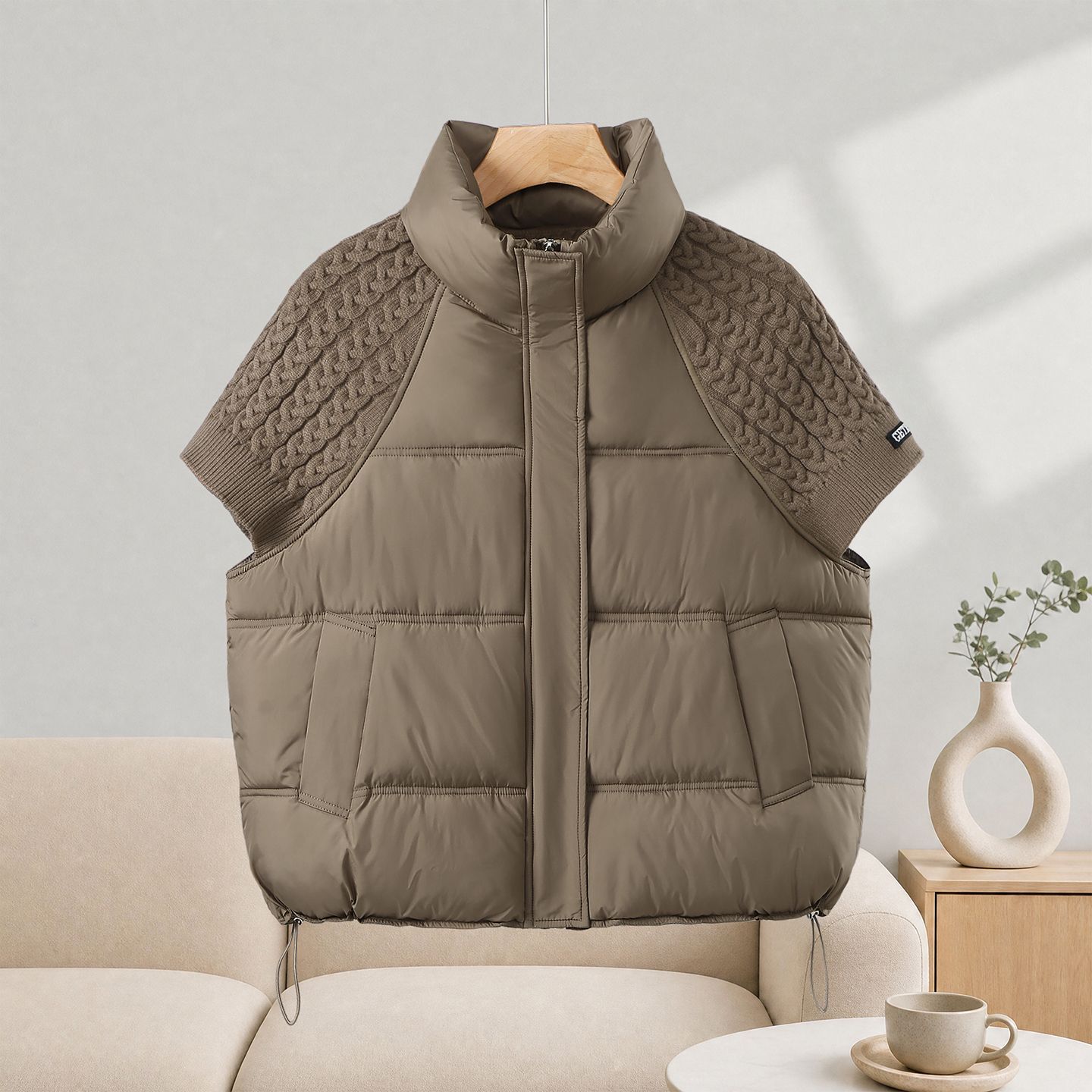 Padded Vest Gilet - Women Stylish Knit Spliced Cropped Puffer