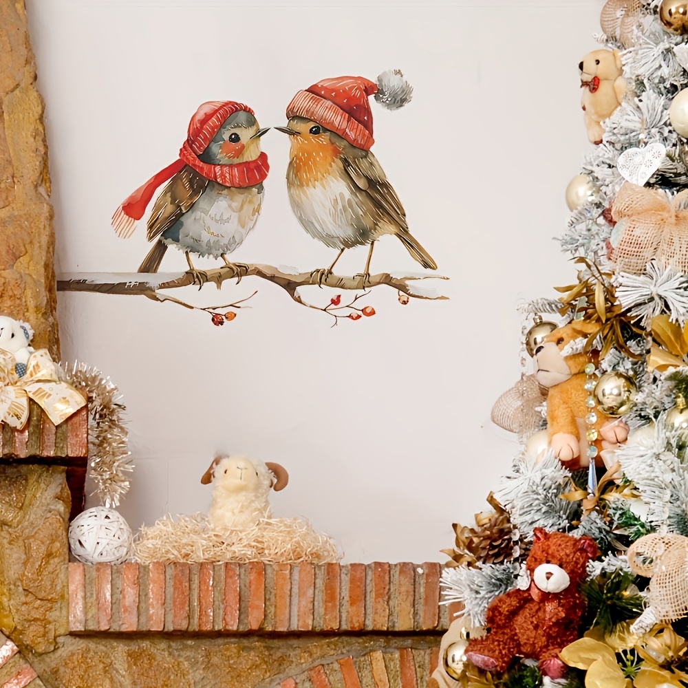 Winter Clothing Accessories - Watercolor Winter Robin Window Sticker Size