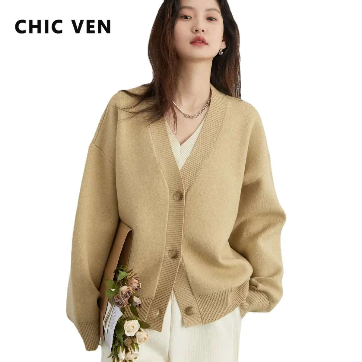 Winter Clothing For Kids - CHIC VEN Women Cardigan Loose V-neck