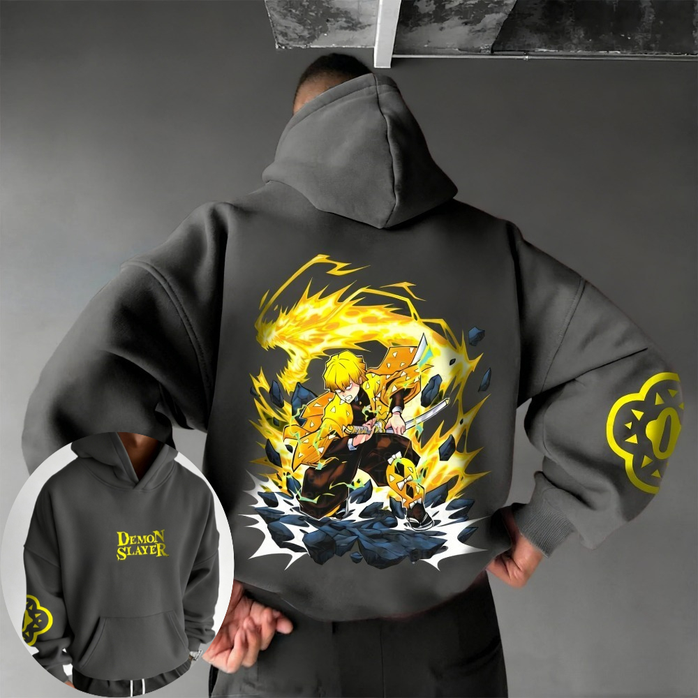 Winter Clothing Anime - Demon Slayer Men's Hoodie Sweatshirt Agatsuma
