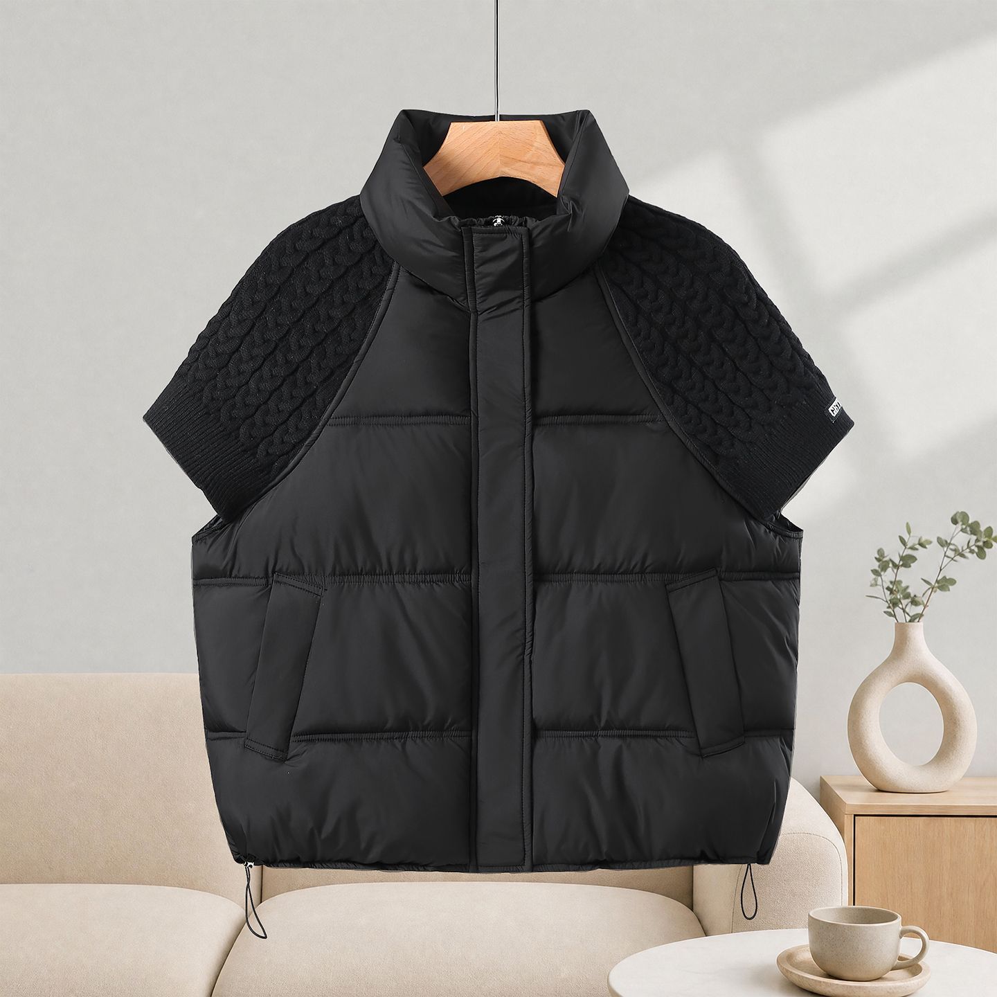 Women Stylish Knit Spliced Cro - Padded Vest Gilet 评论和价格