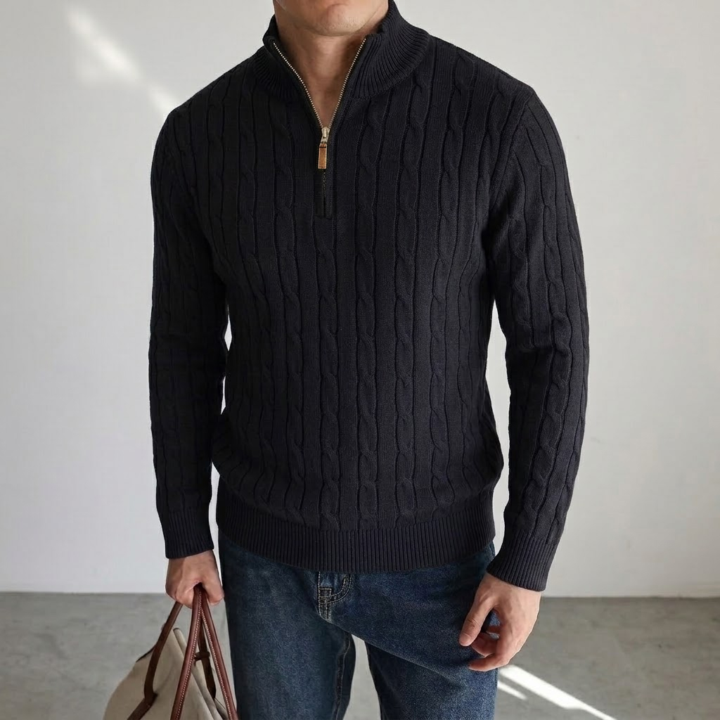 New Men's Cable Knit Half Zip  - Wool Blend Coat 评论和价格