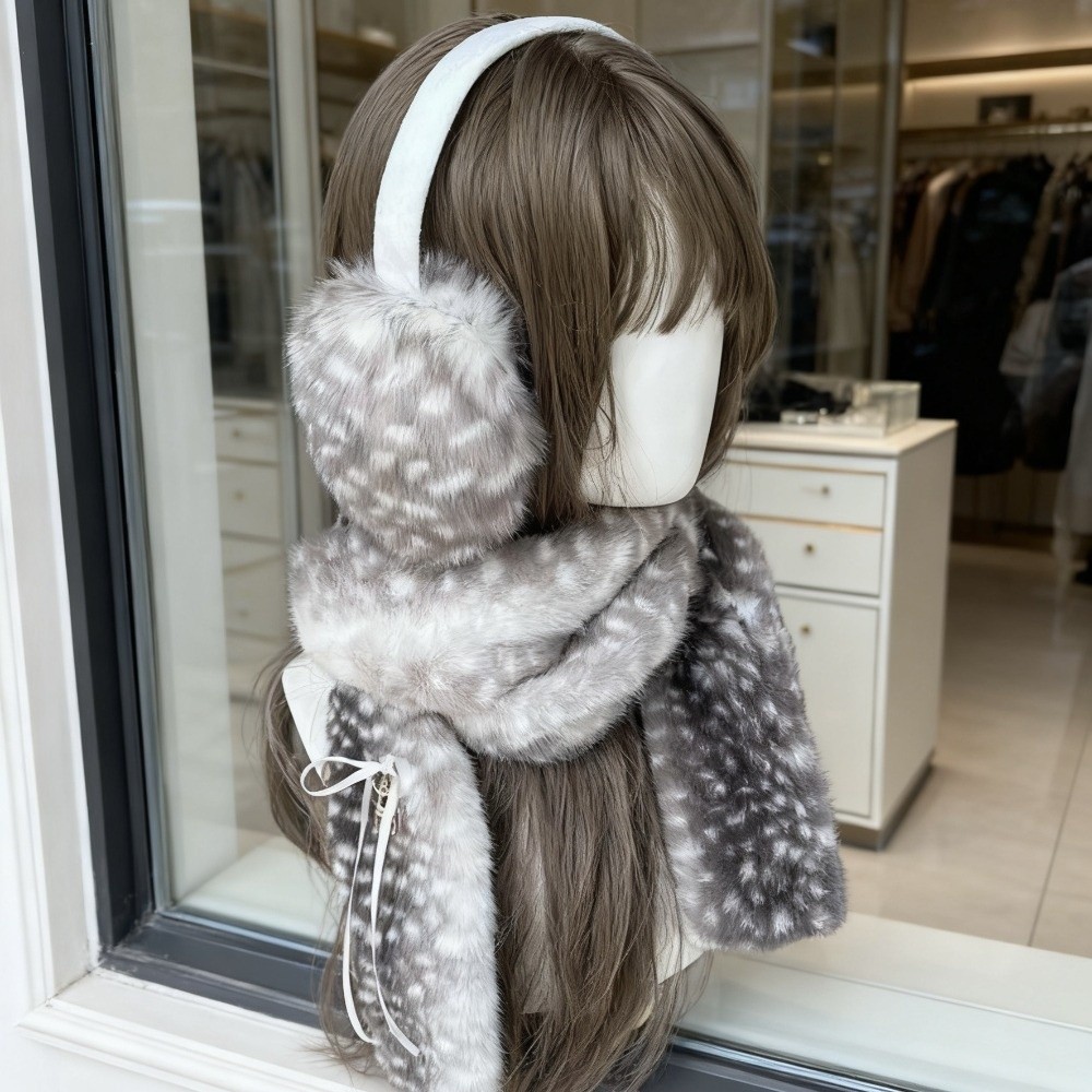 Cute Deer Print Scarf Winter W - Ear Muff Foldable 评论和价格