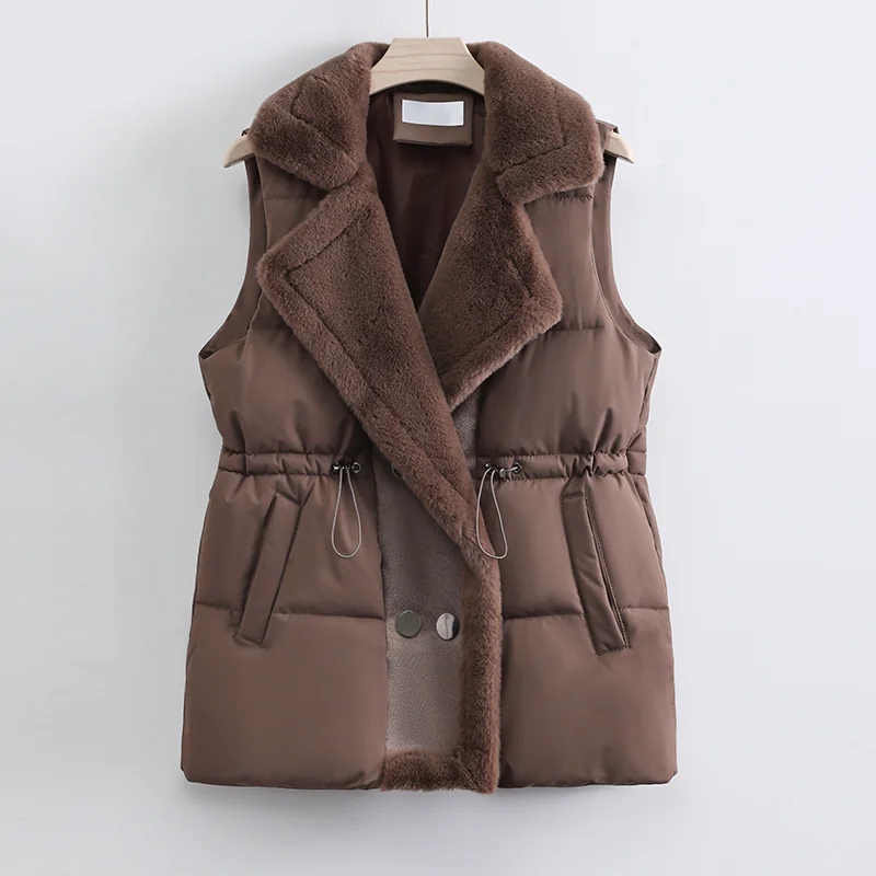 Women Faux Fur Splice Vest Wai - Padded Vest Gilet 评论和价格
