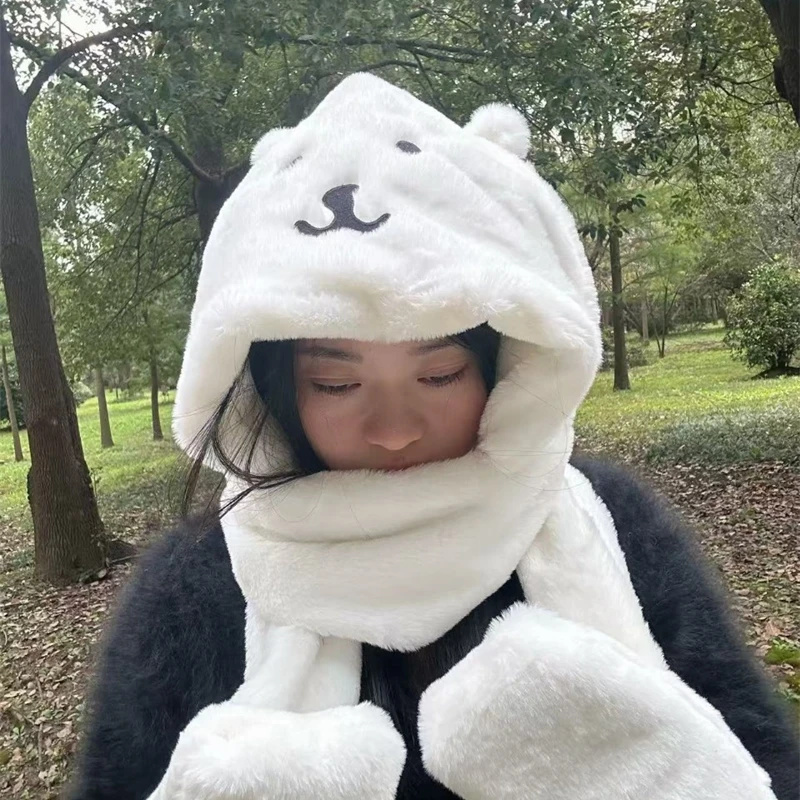 3 In 1 Plush Thick Hooded Hat  - Winter Clothing For Kids 评论和价格