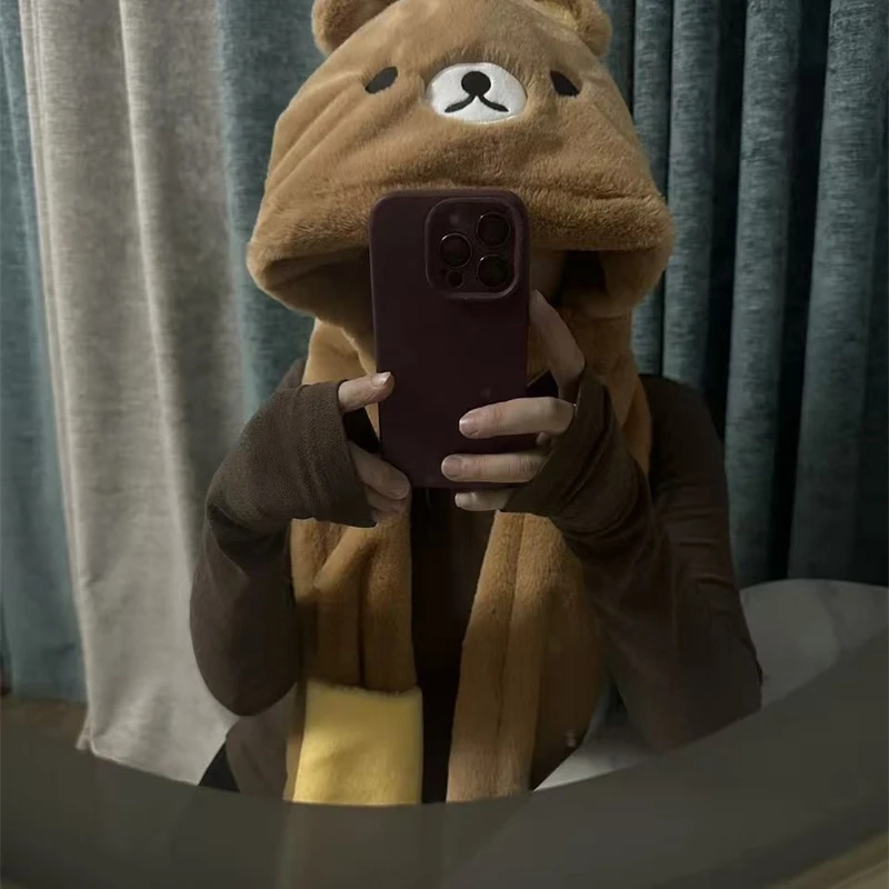 3 In 1 Plush Thick Hooded Hat  - Winter Clothing For Kids 评论和价格
