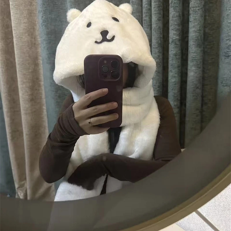 3 In 1 Plush Thick Hooded Hat  - Winter Clothing For Kids 评论和价格