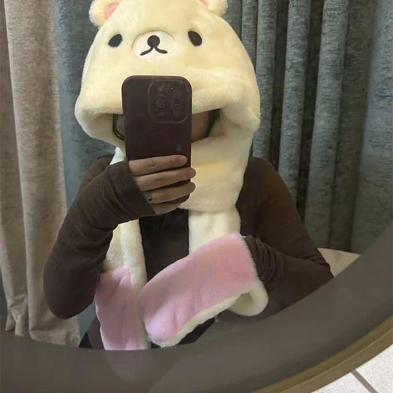 3 In 1 Plush Thick Hooded Hat  - Winter Clothing For Kids 评论和价格