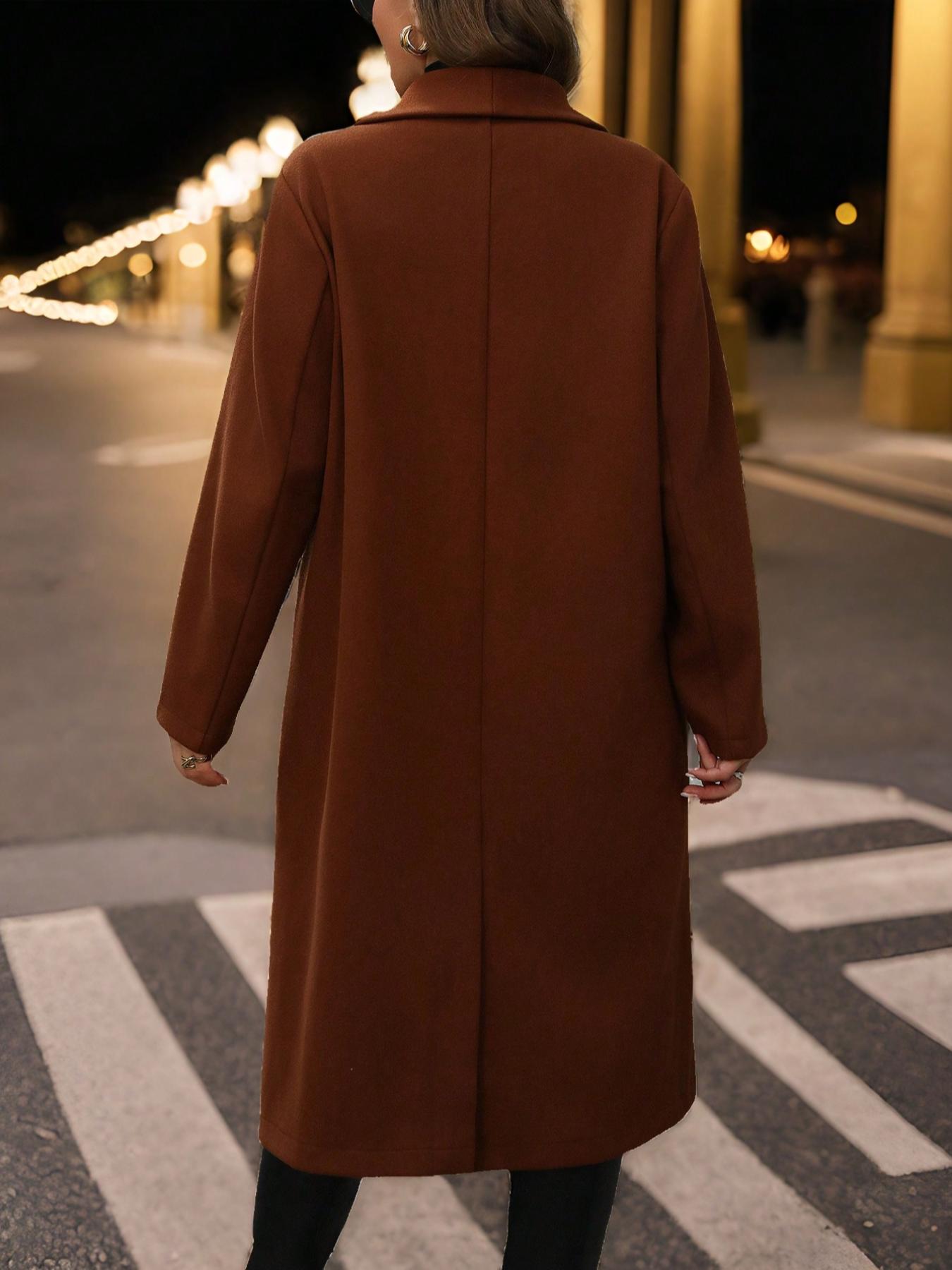 Caramel Brown Mid-Length Lapel - Wool Blend Coat 评论和价格