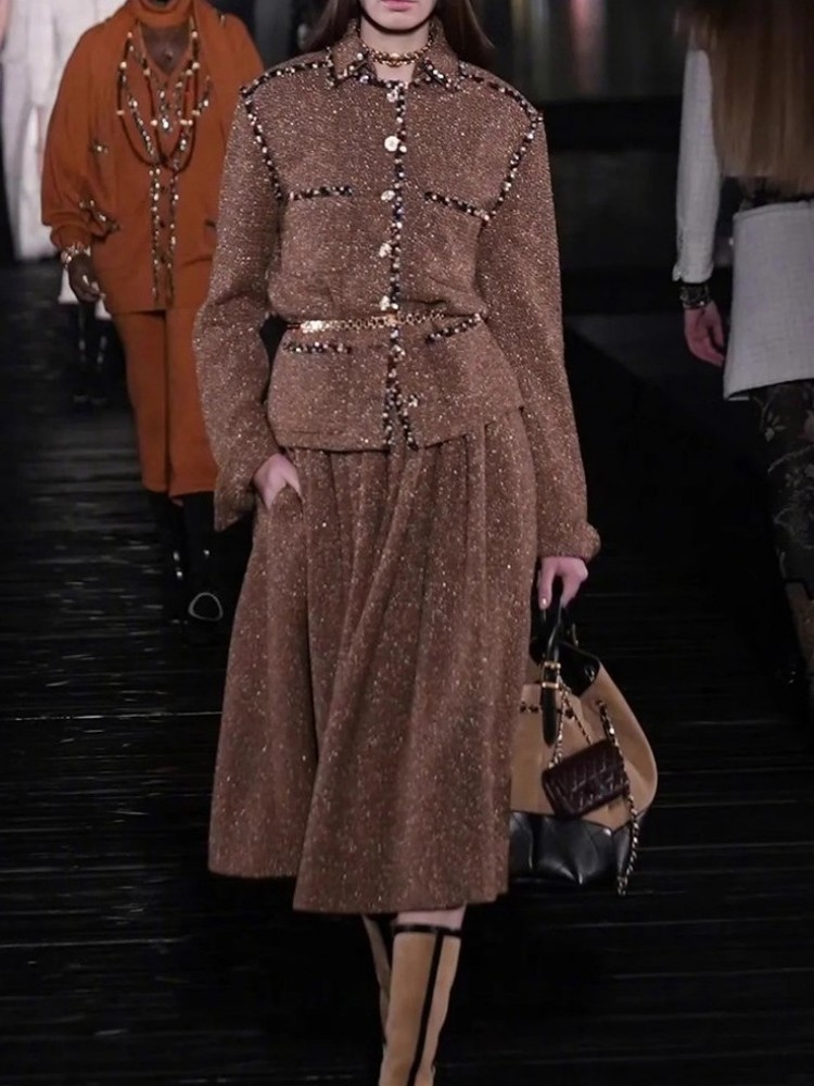 Female Elegant Turndown Collar - Wool Blend Coat 评论和价格